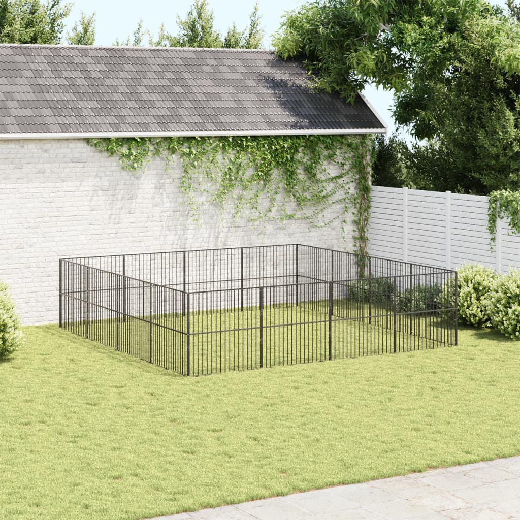 vidaXL Hundelaufstall 16-tlg. Schwarz Verzinkter Stahl