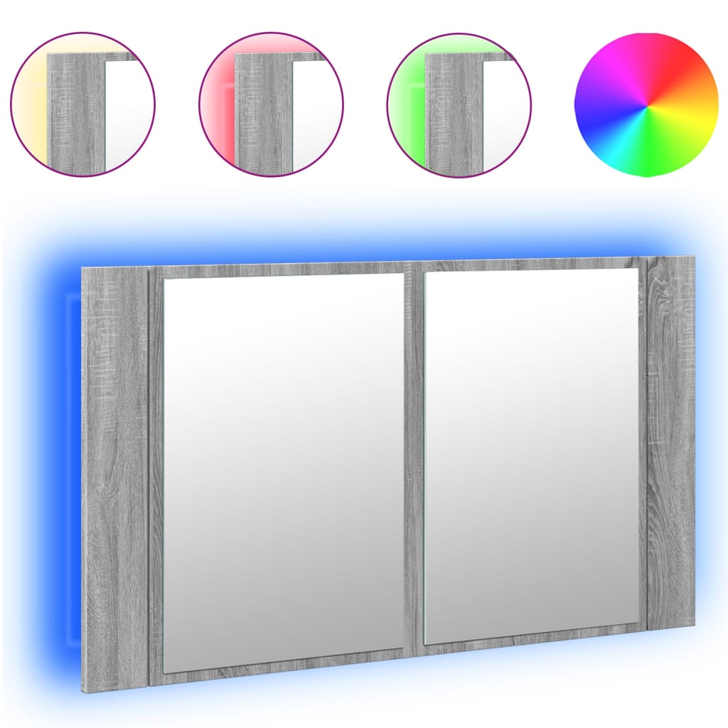 vidaXL LED-Spiegelschrank Grau Sonoma 80x12x45 cm Acryl