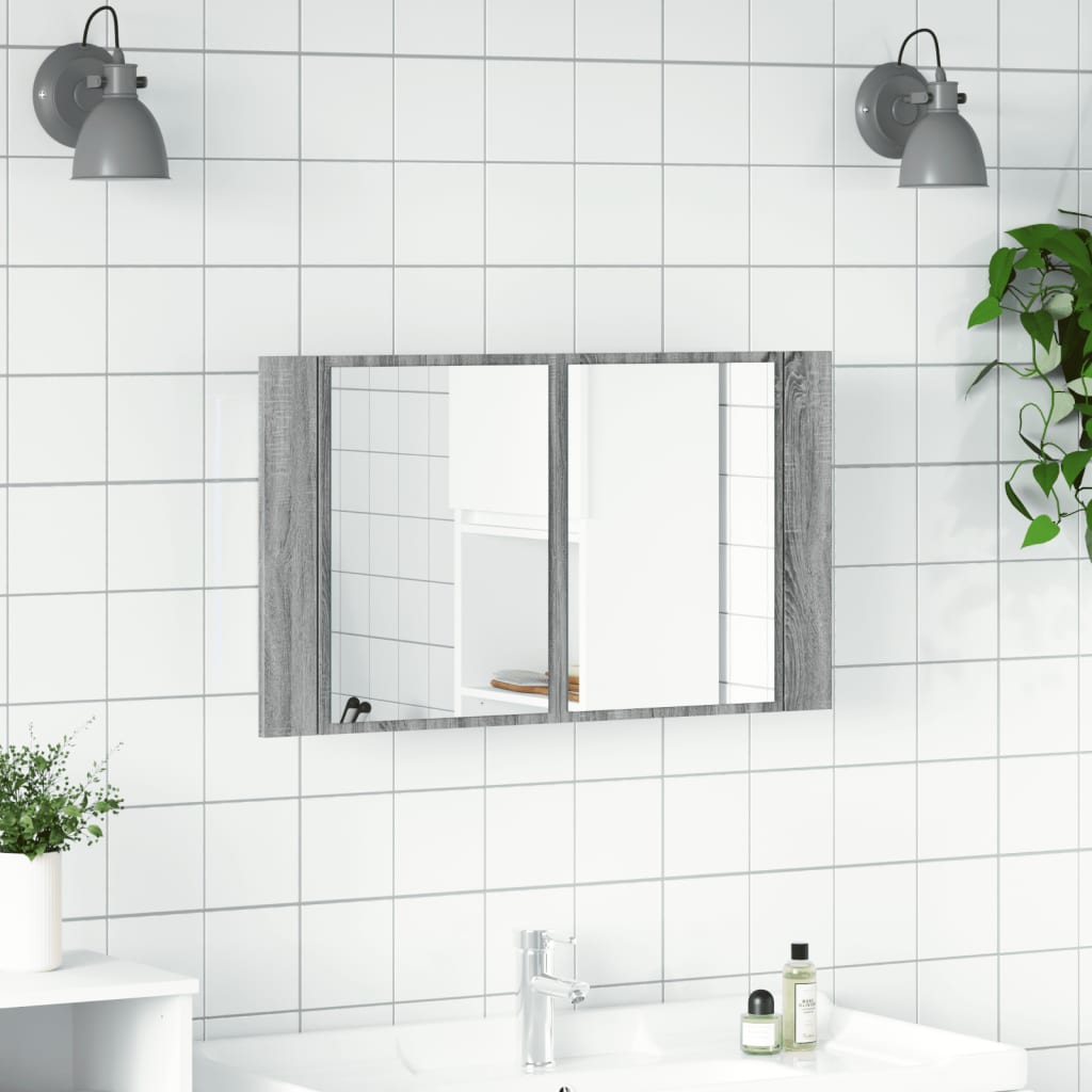 vidaXL LED-Spiegelschrank Grau Sonoma 80x12x45 cm Acryl