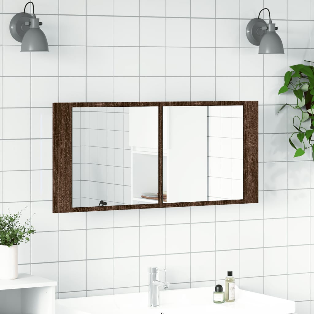vidaXL LED-Spiegelschrank Braun Eichen-Optik 100x12x45 cm