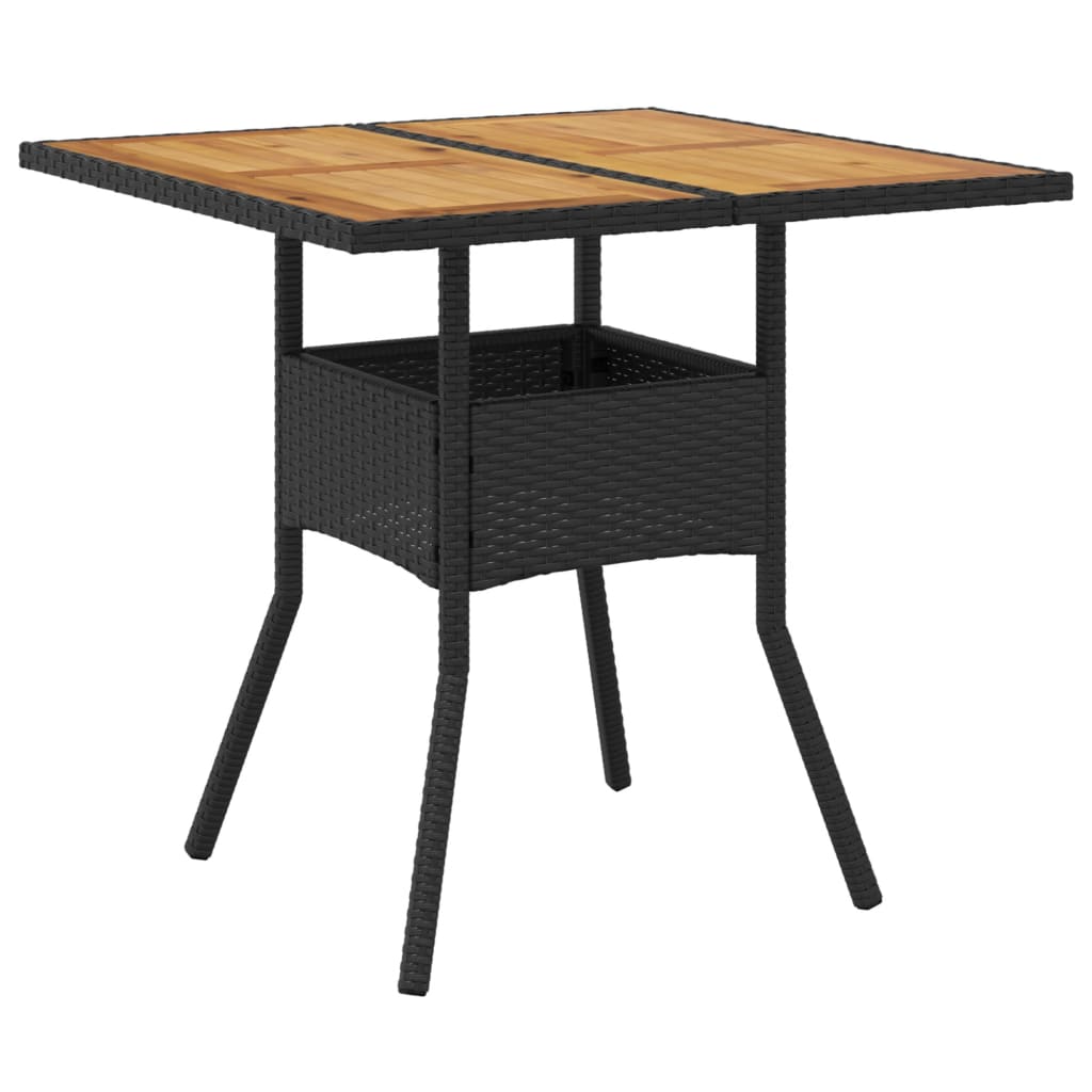 vidaXL Gartentisch mit Holzplatte Schwarz 80x80x75 cm Poly Rattan