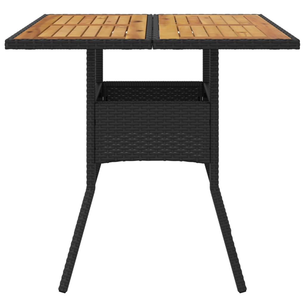 vidaXL Gartentisch mit Holzplatte Schwarz 80x80x75 cm Poly Rattan