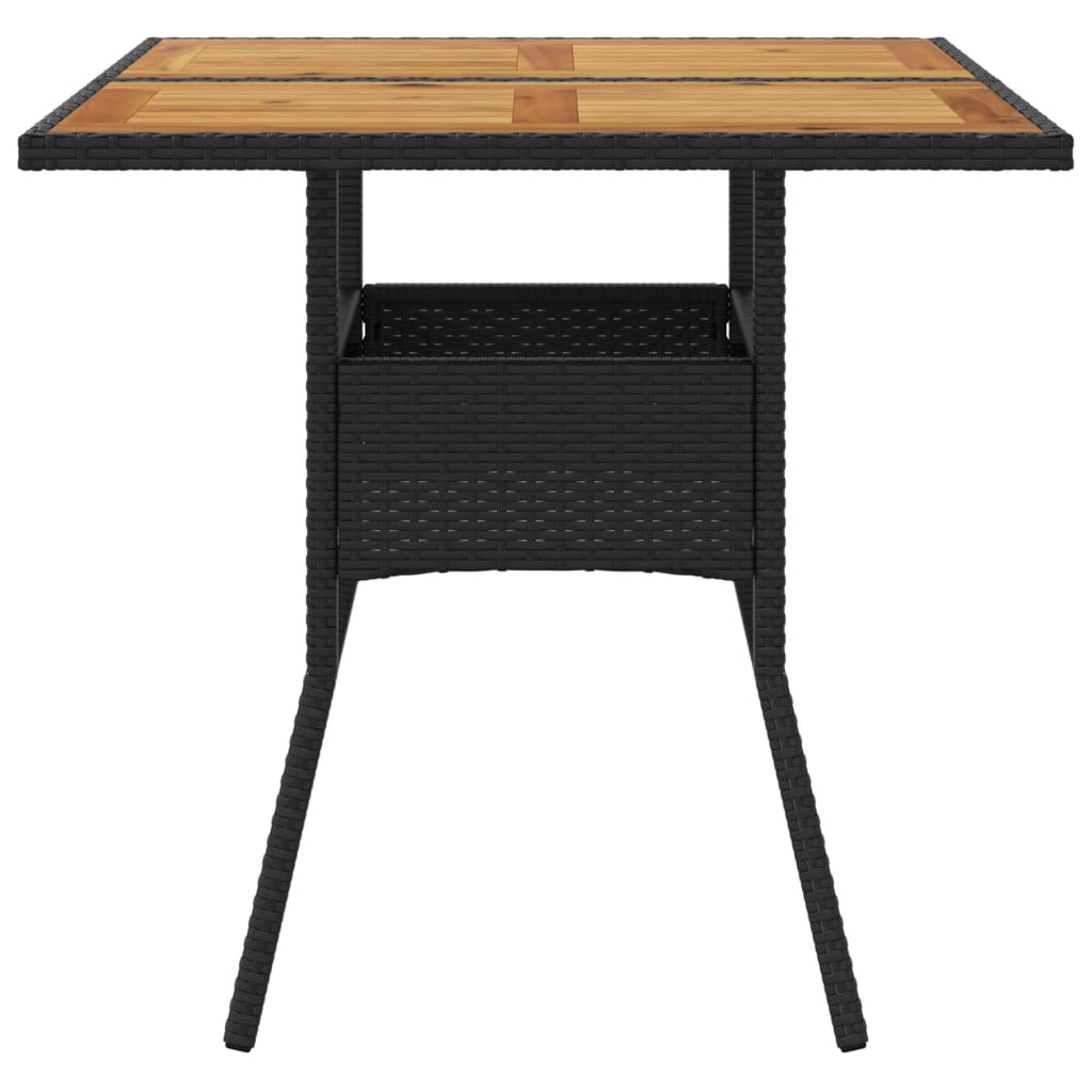vidaXL Gartentisch mit Holzplatte Schwarz 80x80x75 cm Poly Rattan