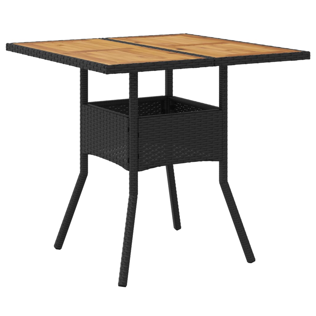 vidaXL Gartentisch mit Holzplatte Schwarz 80x80x75 cm Poly Rattan