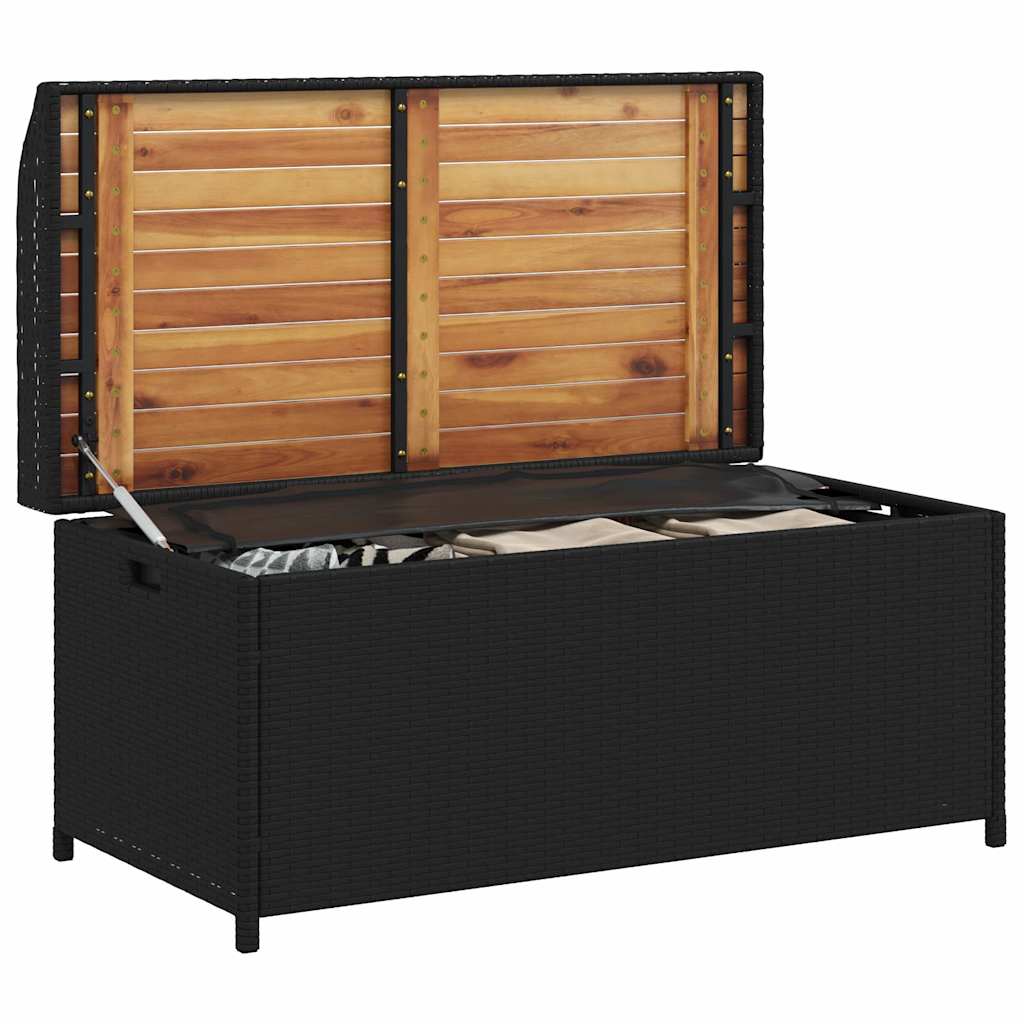 vidaXL Bank mit Stauraum Schwarz 100x50x52 cm Poly Rattan Akazienholz