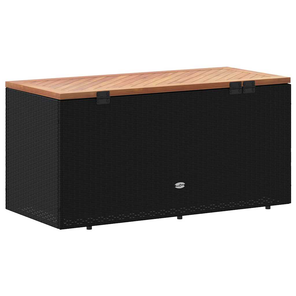 vidaXL Gartentruhe Schwarz 110x50x54 cm Poly Rattan Akazienholz