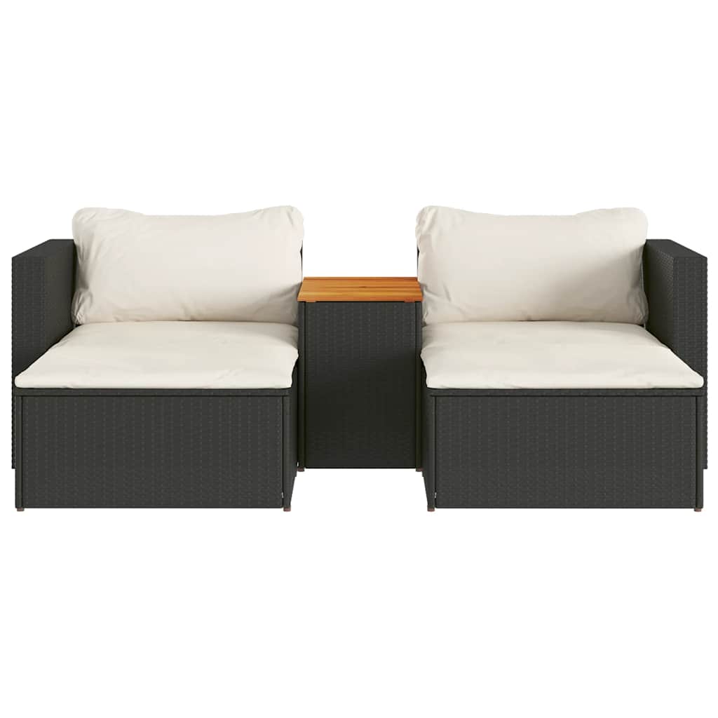 vidaXL 5tlg. Garten-Sofagarnitur mit Kissen Schwarz Poly Rattan Akazie
