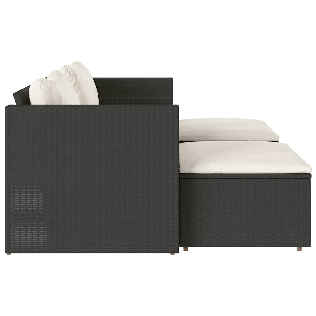 vidaXL 5tlg. Garten-Sofagarnitur mit Kissen Schwarz Poly Rattan Akazie