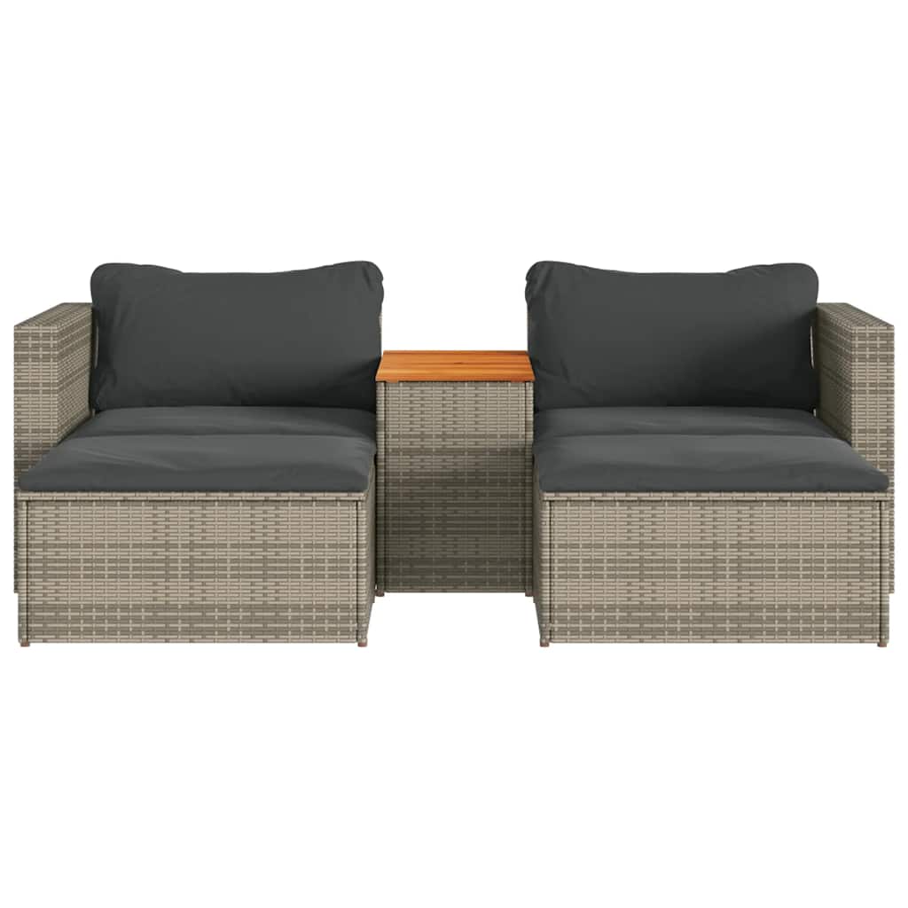 vidaXL 5-tlg. Garten-Sofagarnitur mit Kissen Grau Poly Rattan Akazie