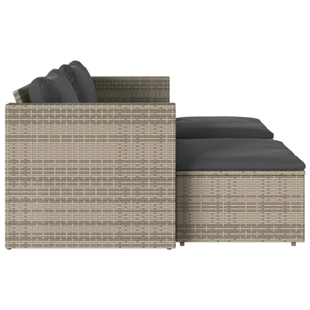 vidaXL 5-tlg. Garten-Sofagarnitur mit Kissen Grau Poly Rattan Akazie