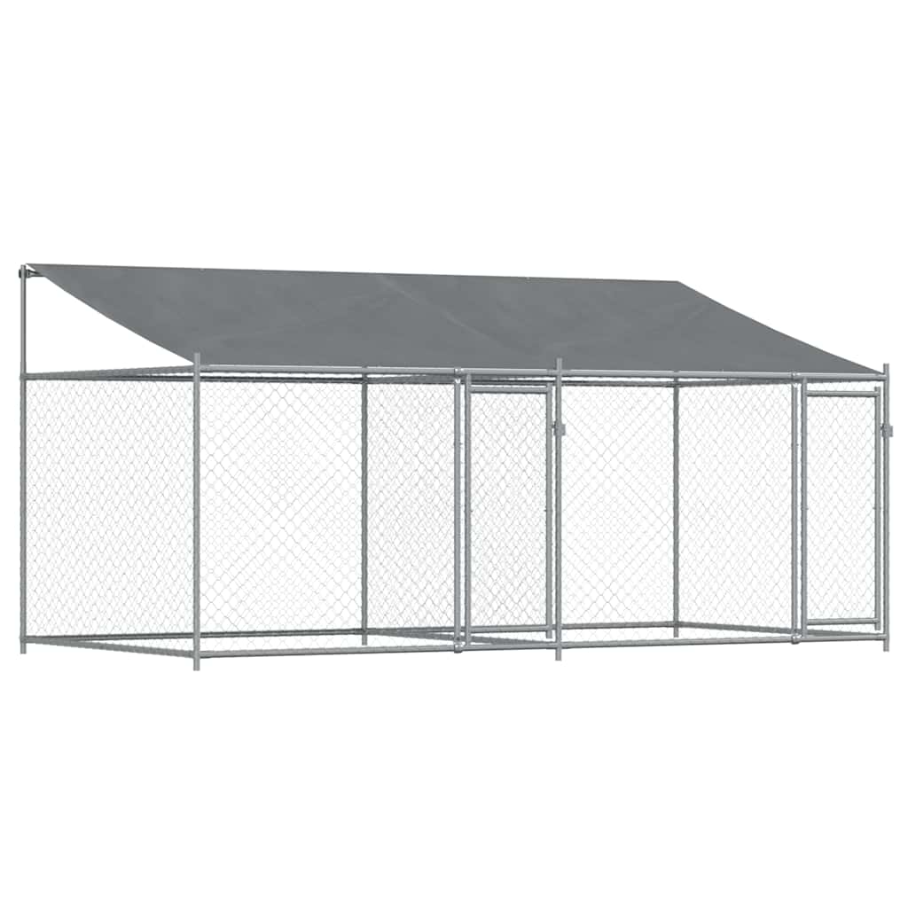 vidaXL Hundezwinger mit Dach und Türen Grau 4x2x2 m Verzinkter Stahl