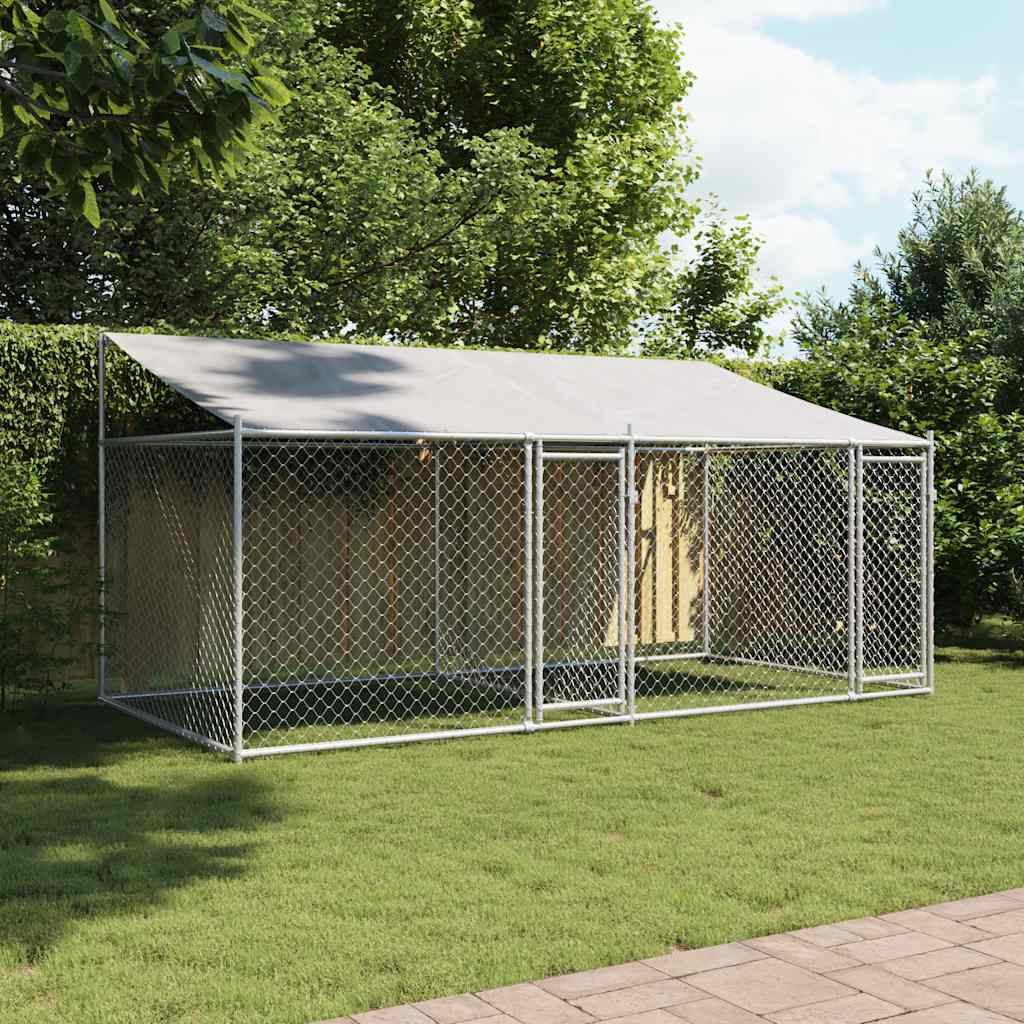 vidaXL Hundezwinger mit Dach und Türen Grau 4x2x2 m Verzinkter Stahl