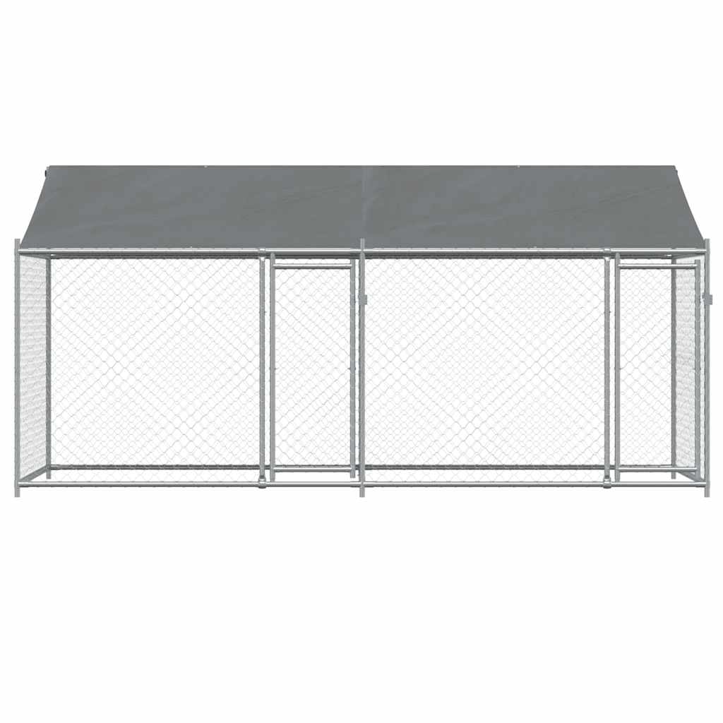 vidaXL Hundezwinger mit Dach und Türen Grau 4x2x2 m Verzinkter Stahl