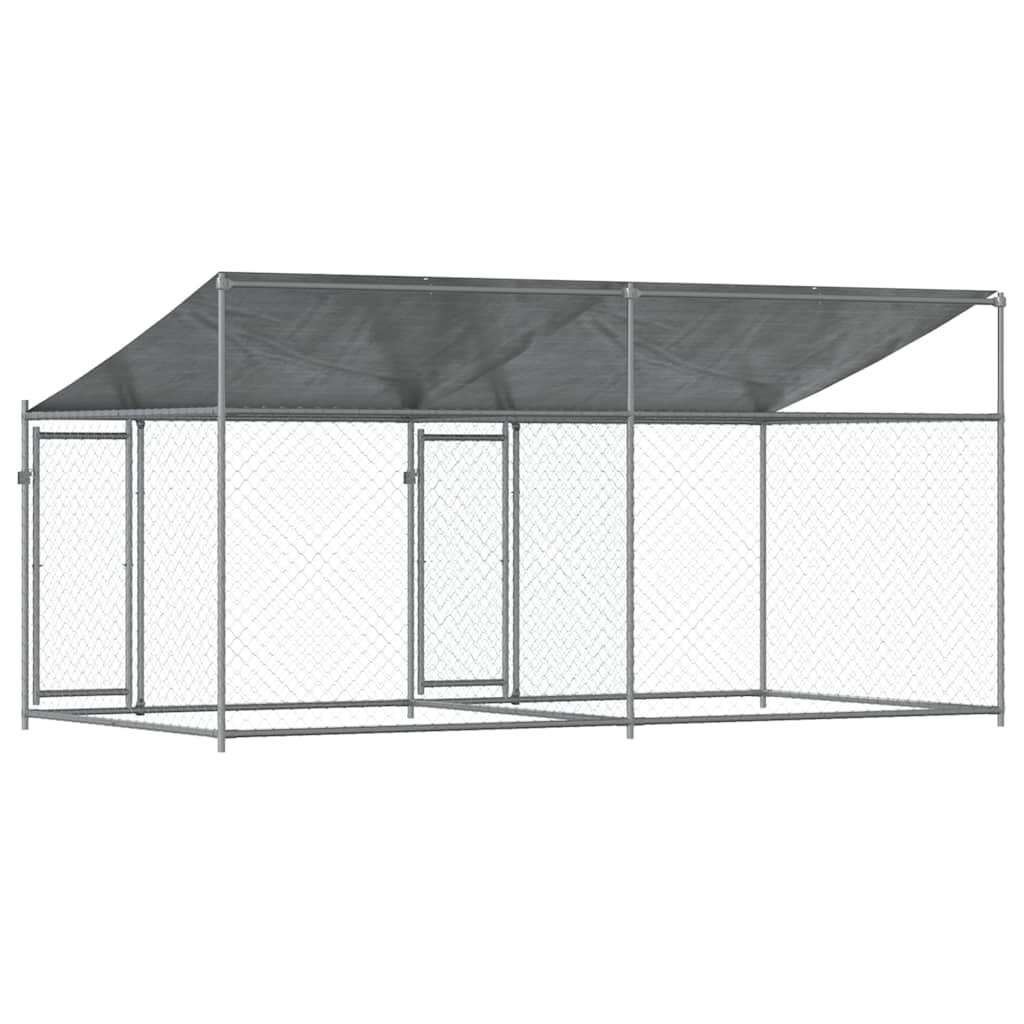 vidaXL Hundezwinger mit Dach und Türen Grau 4x2x2 m Verzinkter Stahl