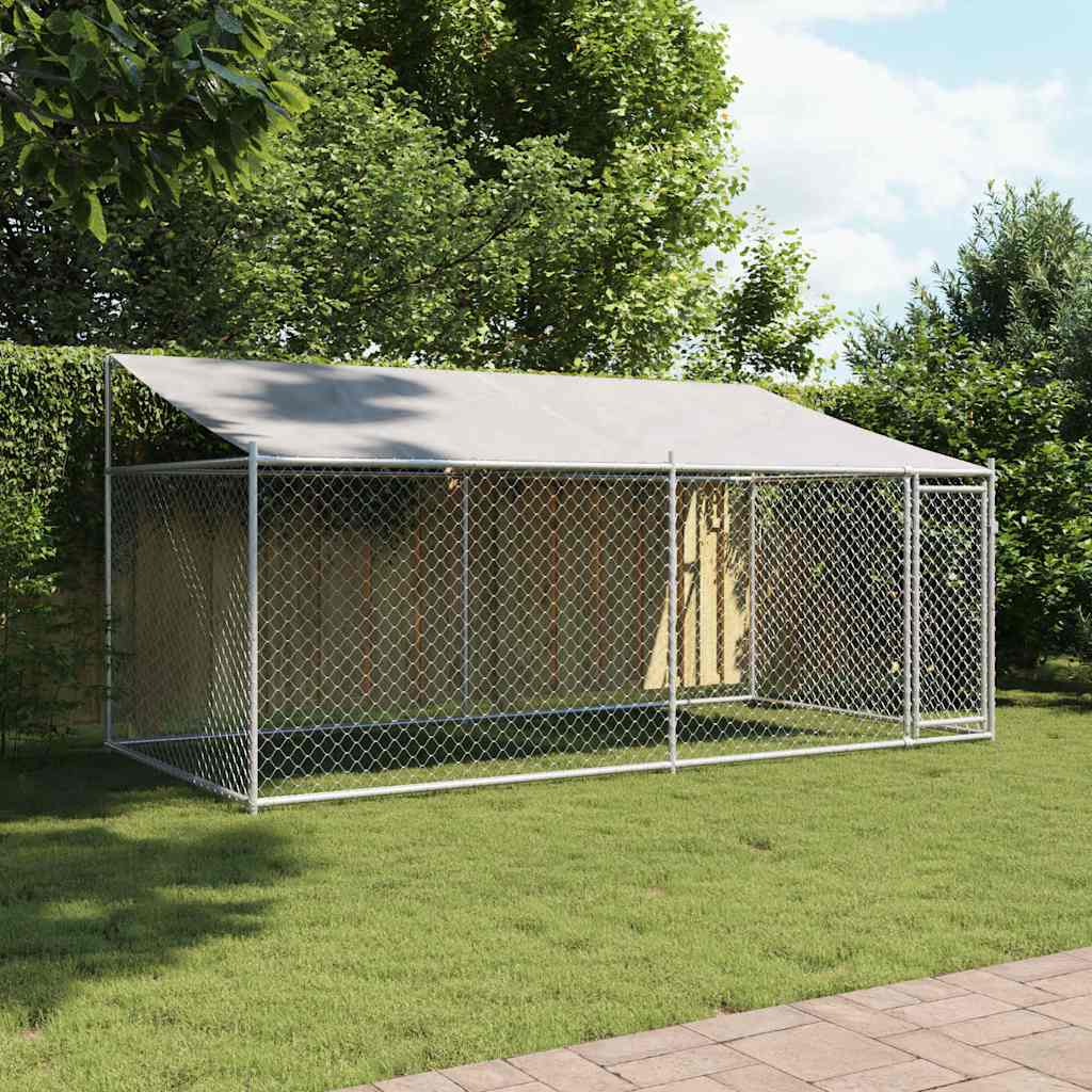 vidaXL Hundezwinger mit Dach und Tür Grau 4x2x2 m Verzinkter Stahl