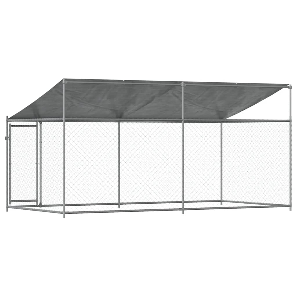 vidaXL Hundezwinger mit Dach und Tür Grau 4x2x2 m Verzinkter Stahl