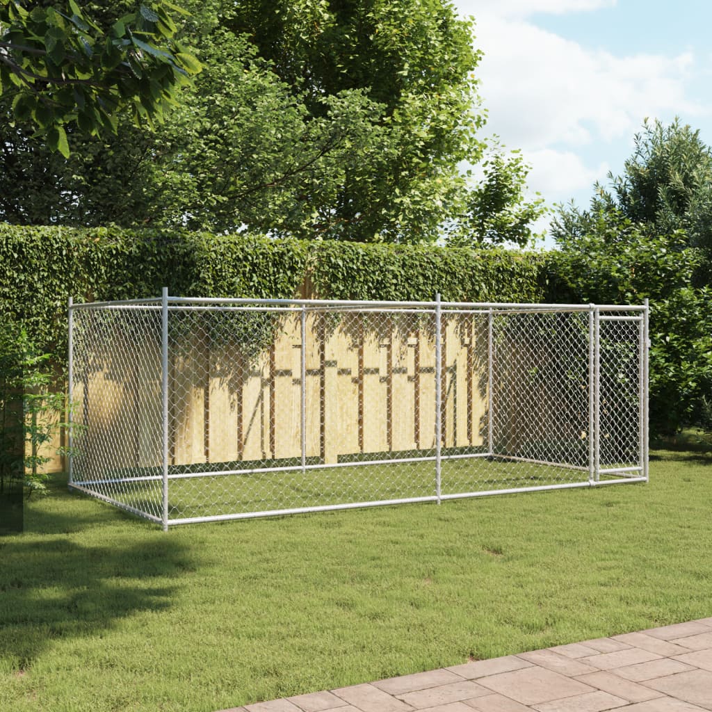 vidaXL Hundezwinger mit Tür Grau 4x2x1,5 m Verzinkter Stahl