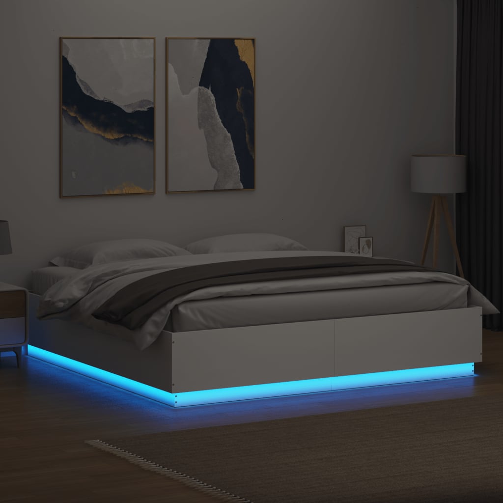 vidaXL Bettgestell mit LED Weiß 200x200 cm Holzwerkstoff