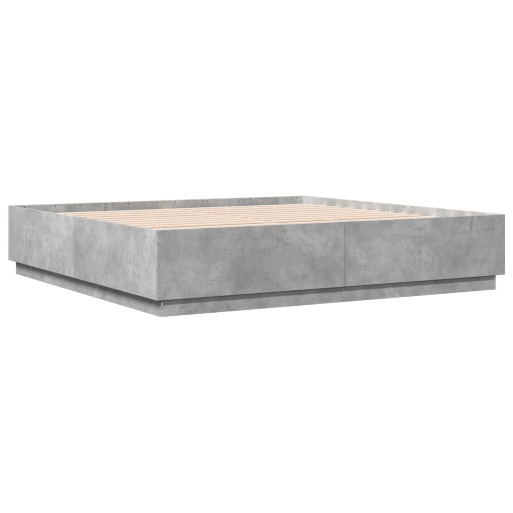vidaXL Bettgestell mit LED Betongrau 200x200 cm Holzwerkstoff