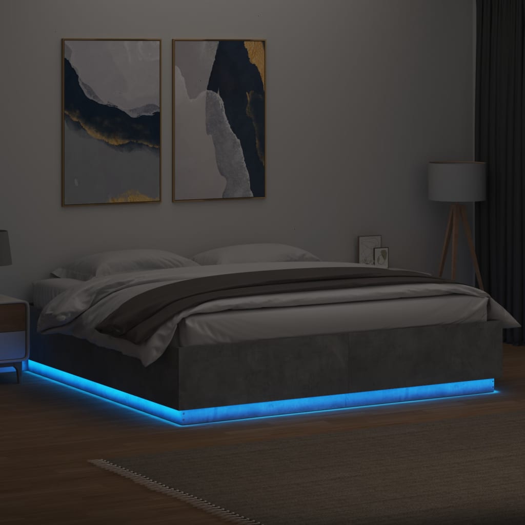 vidaXL Bettgestell mit LED Betongrau 200x200 cm Holzwerkstoff