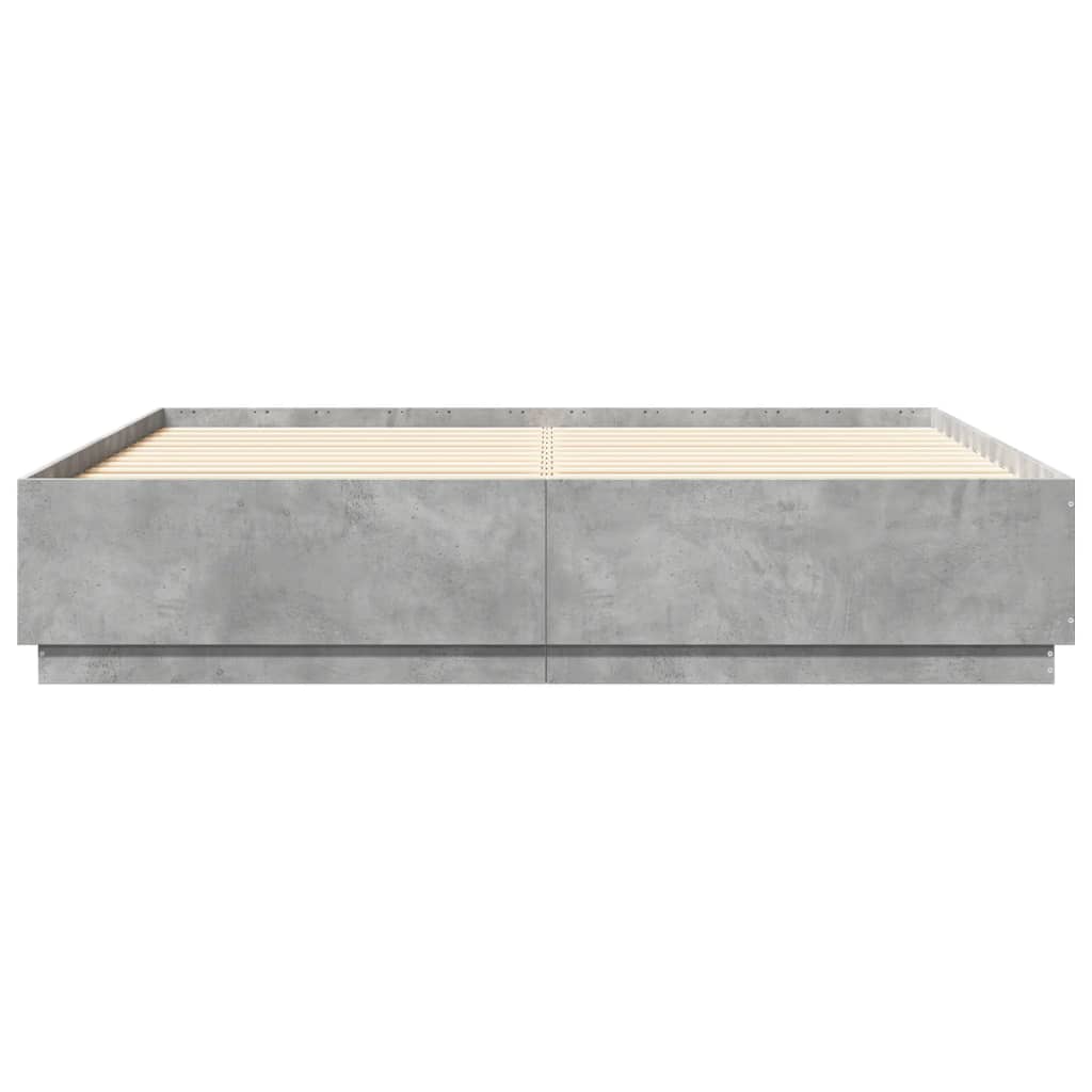 vidaXL Bettgestell mit LED Betongrau 200x200 cm Holzwerkstoff