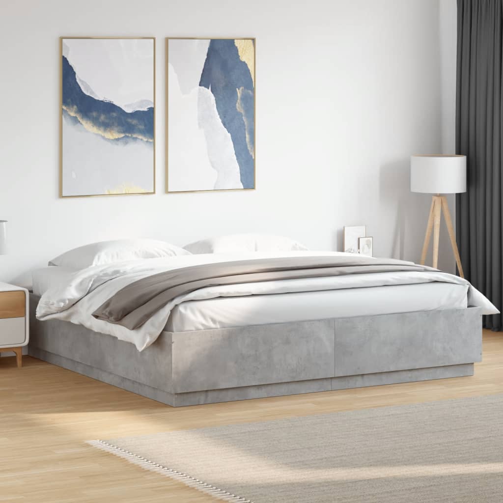 vidaXL Bettgestell mit LED Betongrau 200x200 cm Holzwerkstoff
