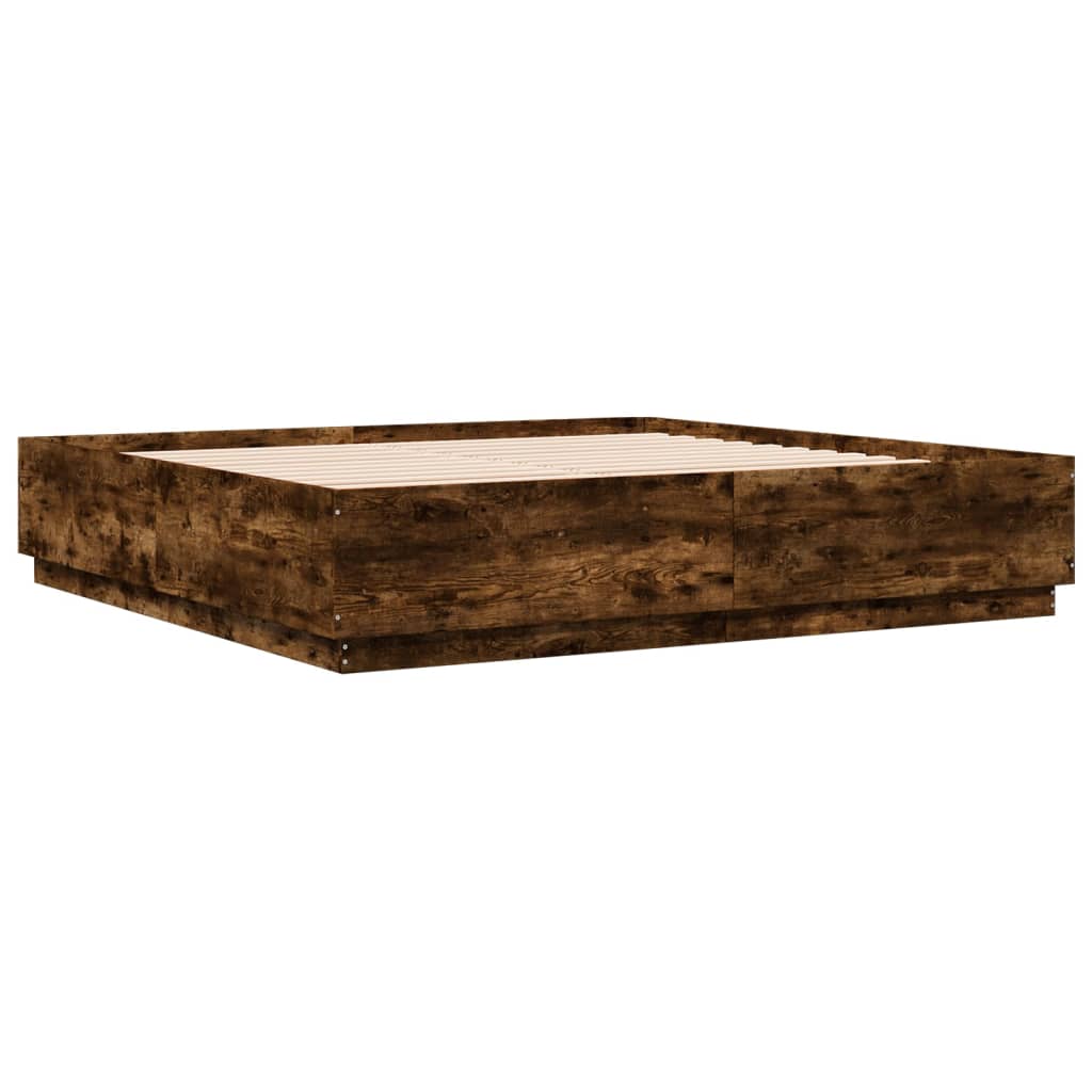 vidaXL Bettgestell mit LED Räuchereiche 200x200 cm Holzwerkstoff