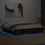 vidaXL Bettgestell mit LED Räuchereiche 200x200 cm Holzwerkstoff