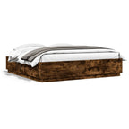 vidaXL Bettgestell mit LED Räuchereiche 200x200 cm Holzwerkstoff