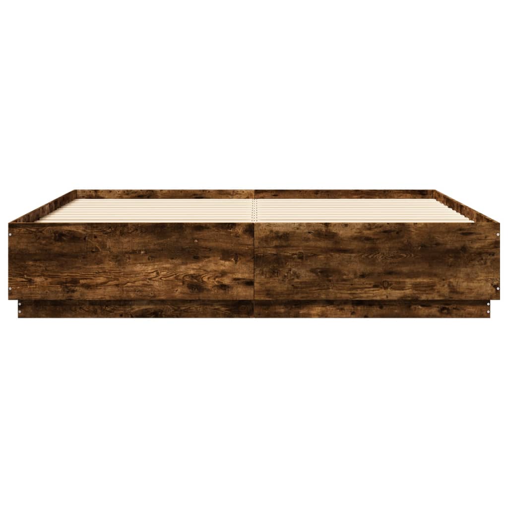 vidaXL Bettgestell mit LED Räuchereiche 200x200 cm Holzwerkstoff