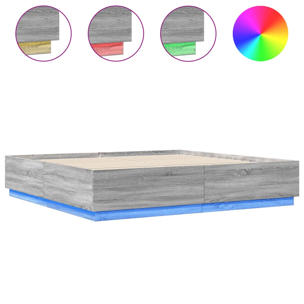 vidaXL Bettgestell mit LED Grau Sonoma 200x200 cm Holzwerkstoff