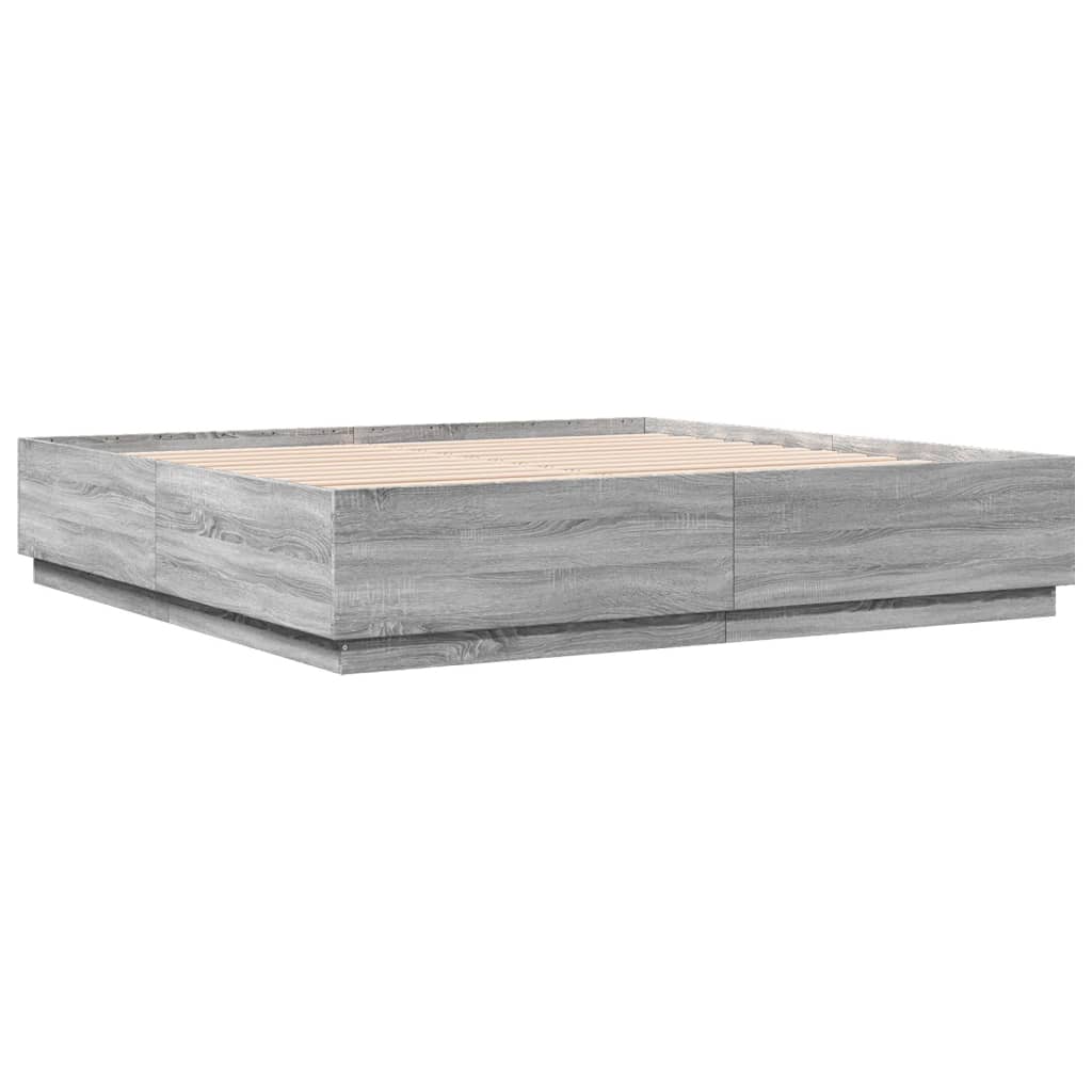 vidaXL Bettgestell mit LED Grau Sonoma 200x200 cm Holzwerkstoff