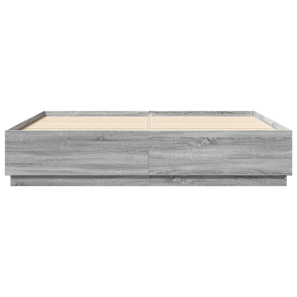 vidaXL Bettgestell mit LED Grau Sonoma 200x200 cm Holzwerkstoff