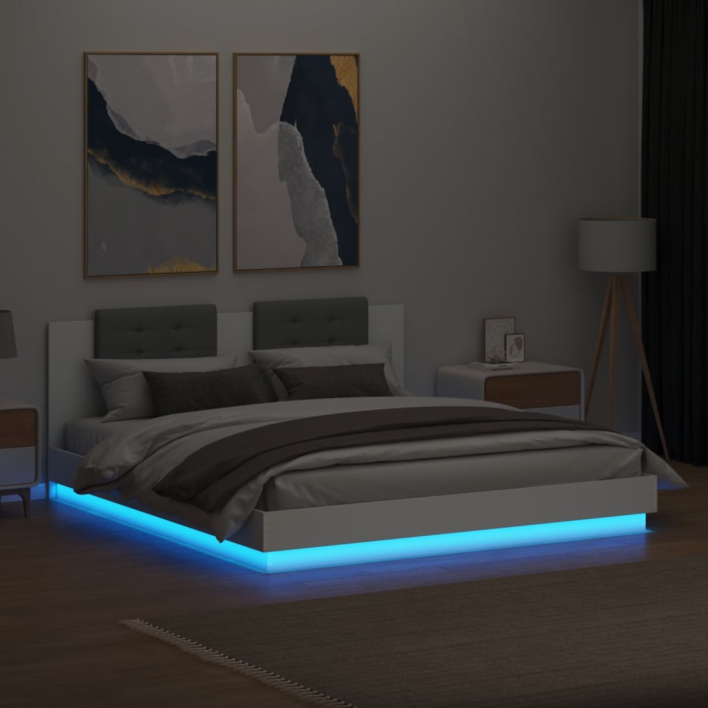 vidaXL Bettgestell mit Kopfteil und LED-Leuchten Weiß 200x200 cm