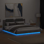 vidaXL Bettgestell mit Kopfteil und LED-Leuchten Betongrau 200x200 cm