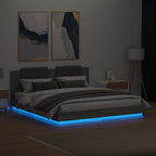 vidaXL Bettgestell mit Kopfteil und LED-Leuchten Grau Sonoma 200x200cm