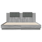 vidaXL Bettgestell mit Kopfteil und LED-Leuchten Grau Sonoma 200x200cm