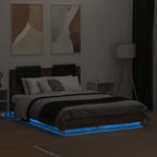 vidaXL Bettgestell mit Kopfteil und LED Braun Eiche-Optik 135x190 cm