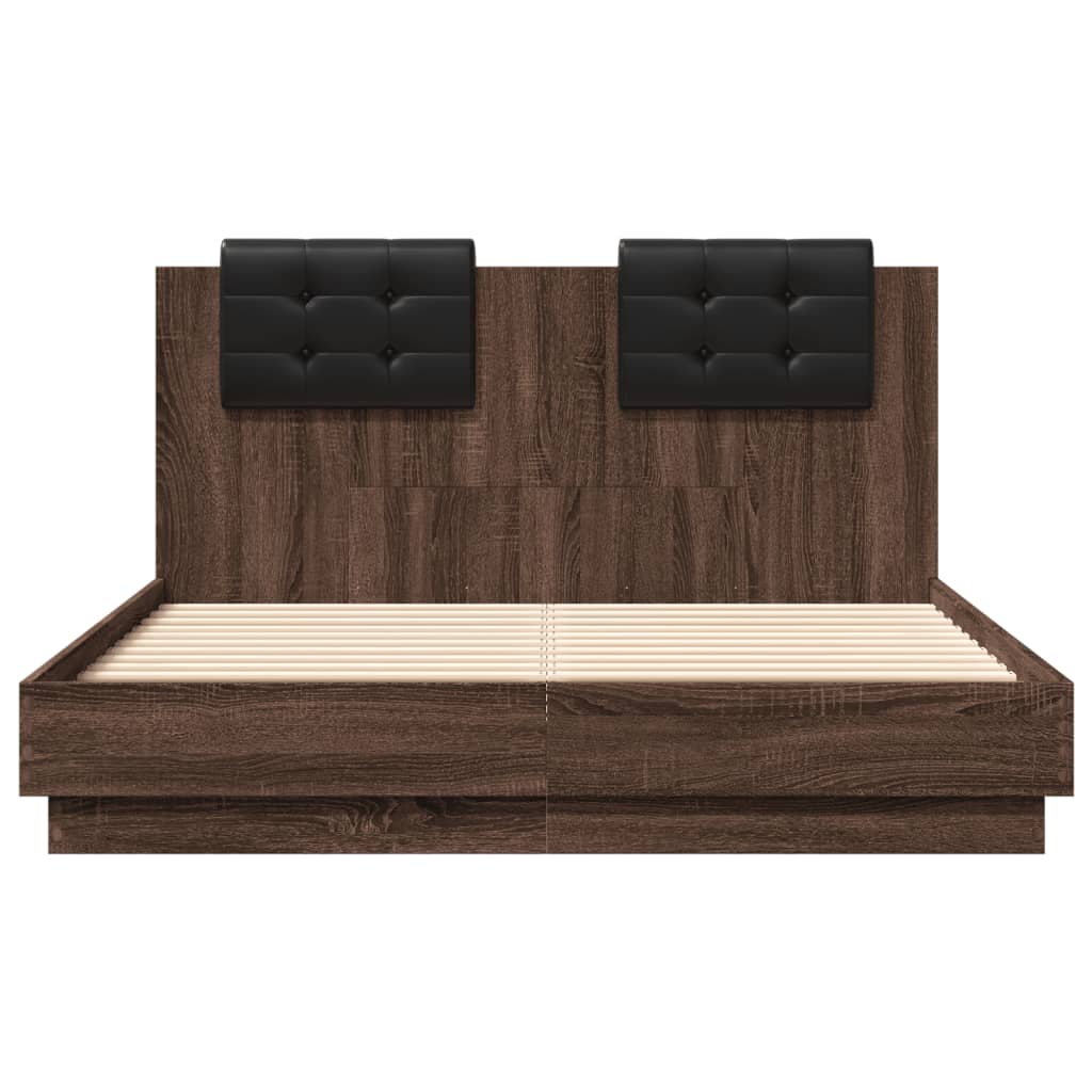 vidaXL Bettgestell mit Kopfteil und LED Braun Eiche-Optik 135x190 cm