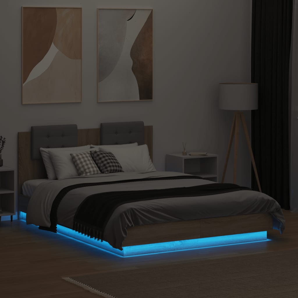 vidaXL Bettgestell mit Kopfteil und LED Sonoma-Eiche 120x190 cm
