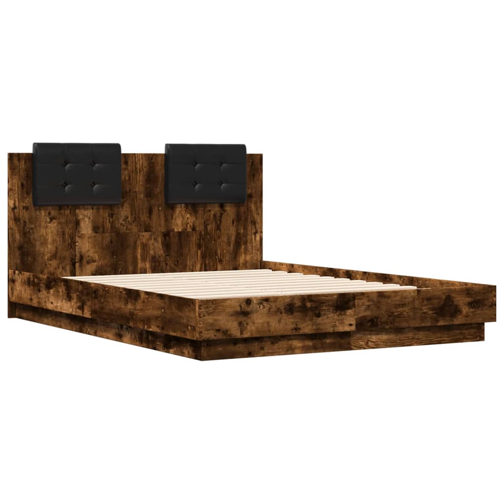 vidaXL Bettgestell mit Kopfteil und LED Räuchereiche 120x190 cm