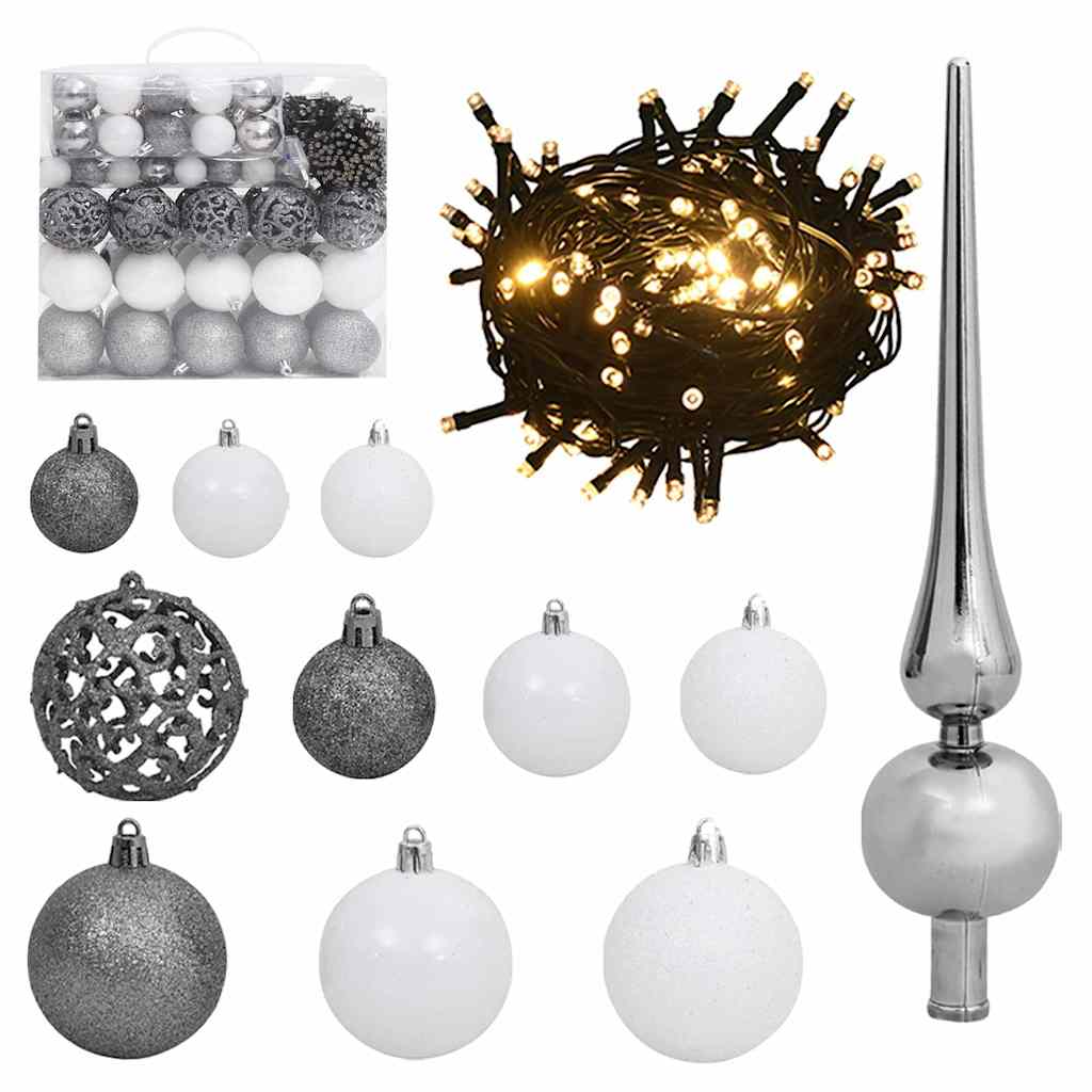 vidaXL Künstlicher Weihnachtsbaum 300 LEDs & Kugeln Beschneit 210 cm