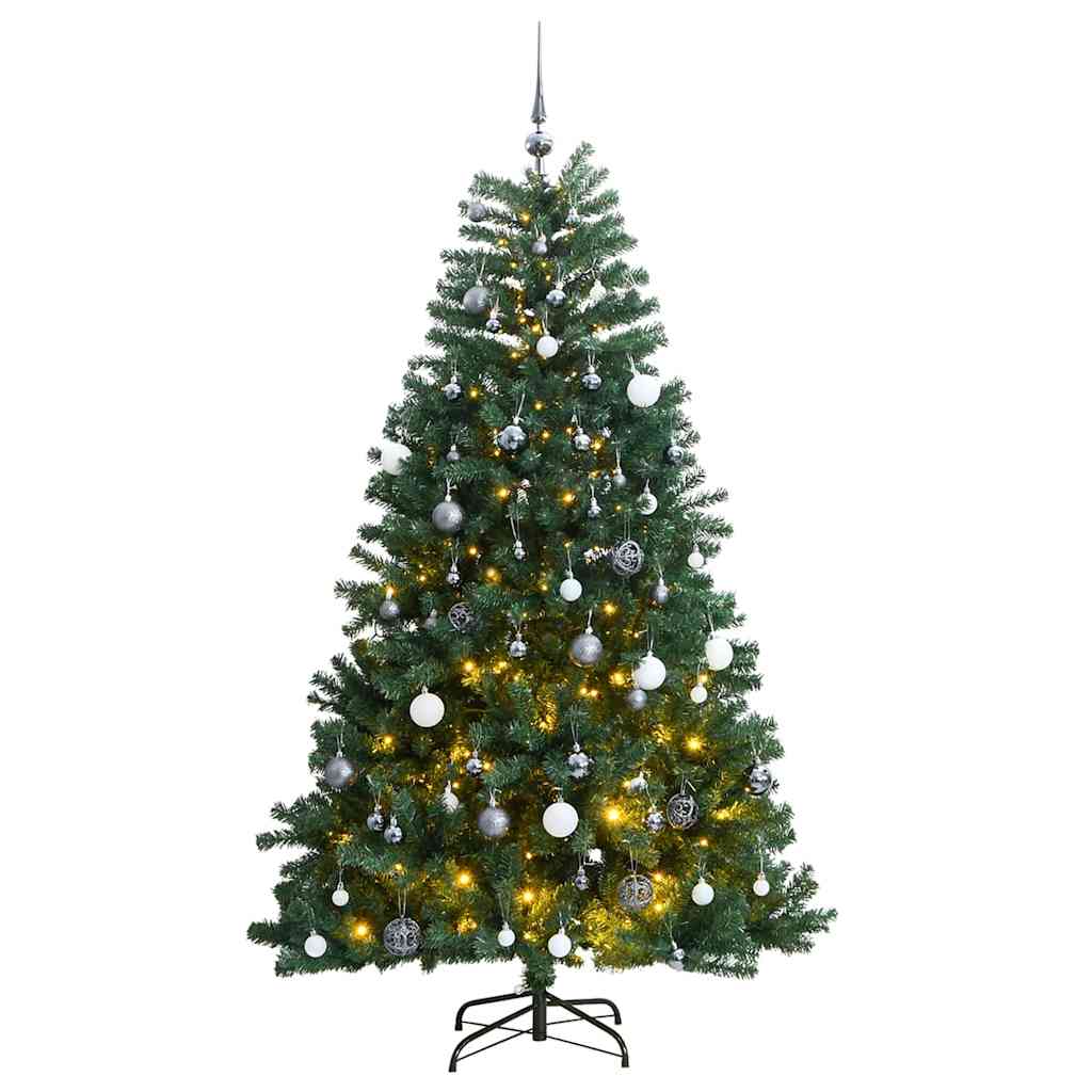 vidaXL Künstlicher Weihnachtsbaum Klappbar 300 LEDs & Kugeln 180 cm