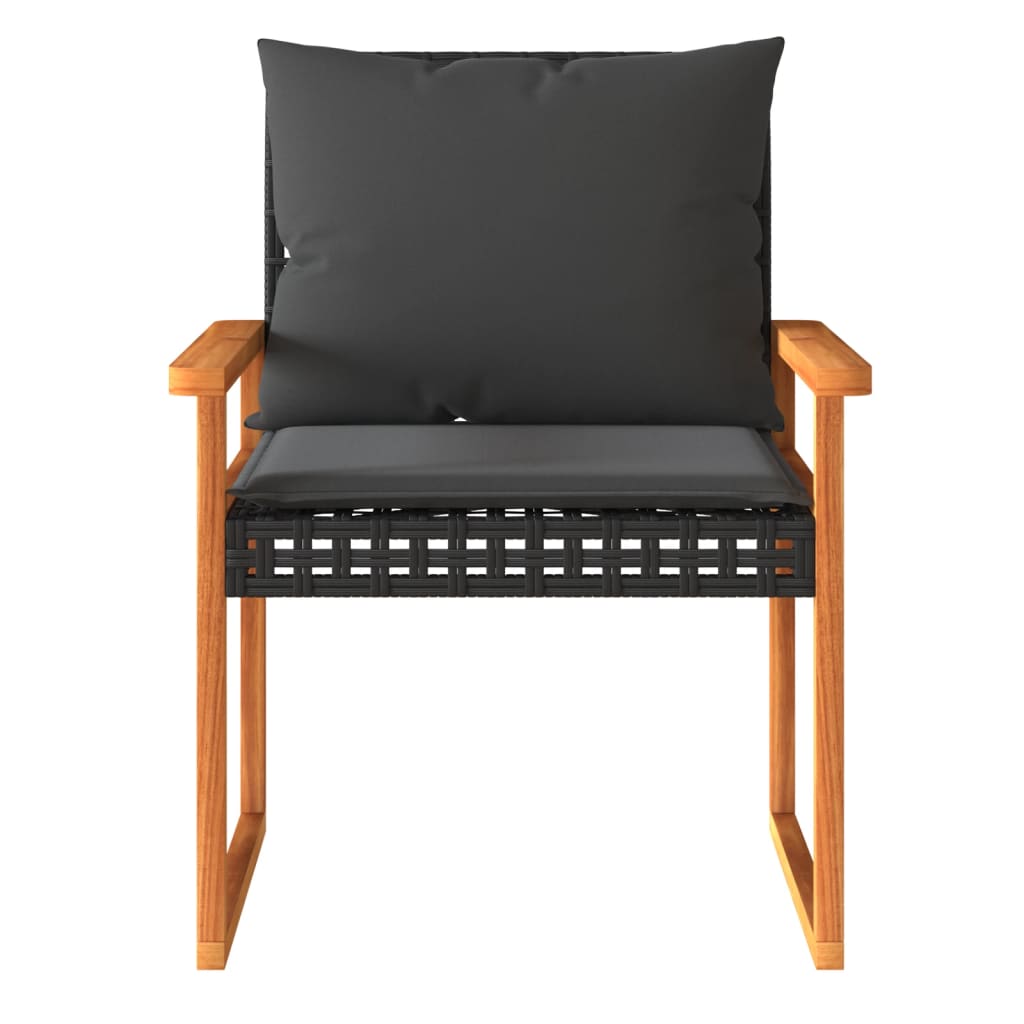 vidaXL 3-tlg. Bistro-Set mit Kissen Schwarz Poly Rattan Akazienholz