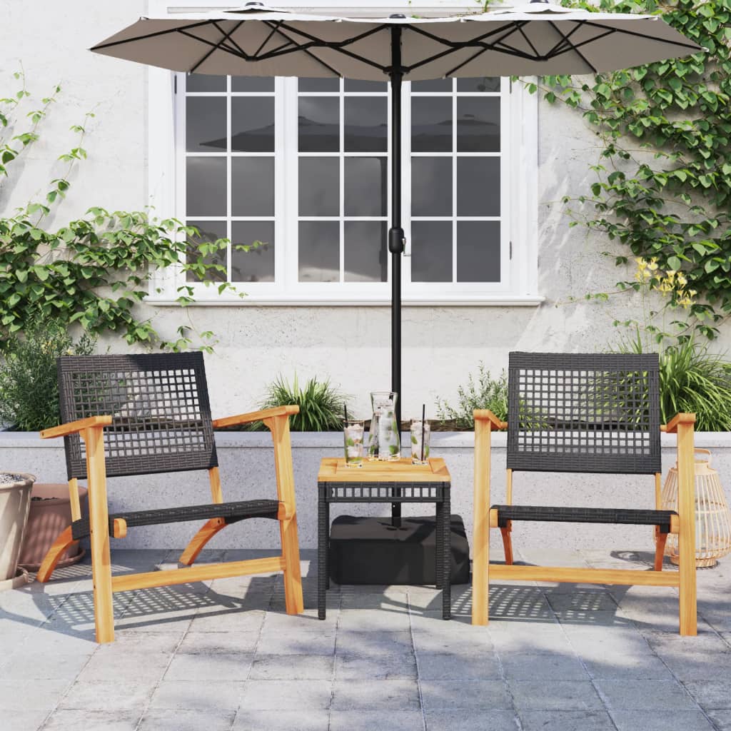 vidaXL Gartentisch Schwarz 38x38x42 cm Poly Rattan Akazienholz