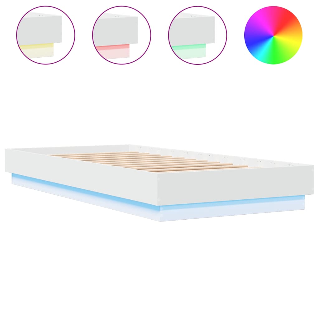vidaXL Bettgestell mit LED-Leuchten Weiß 100x200 cm