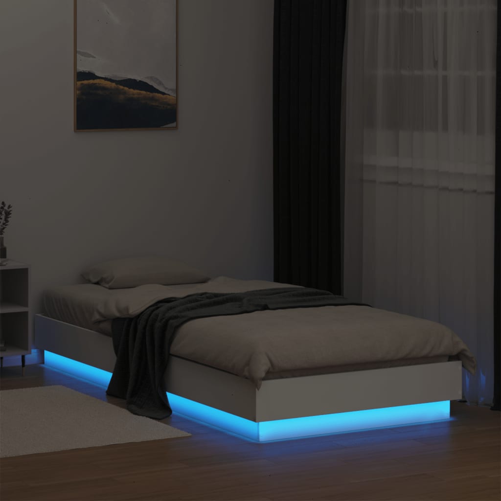 vidaXL Bettgestell mit LED-Leuchten Weiß 100x200 cm