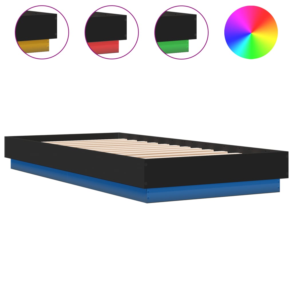 vidaXL Bettgestell mit LED Schwarz 100x200 cm