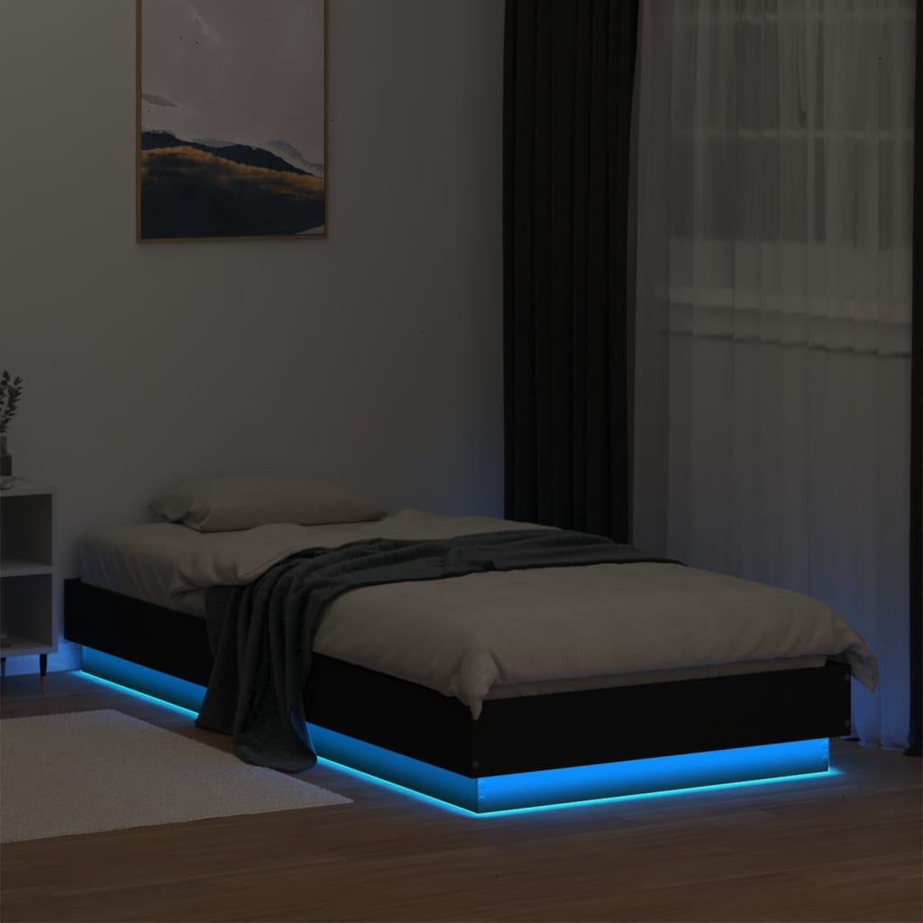 vidaXL Bettgestell mit LED Schwarz 100x200 cm