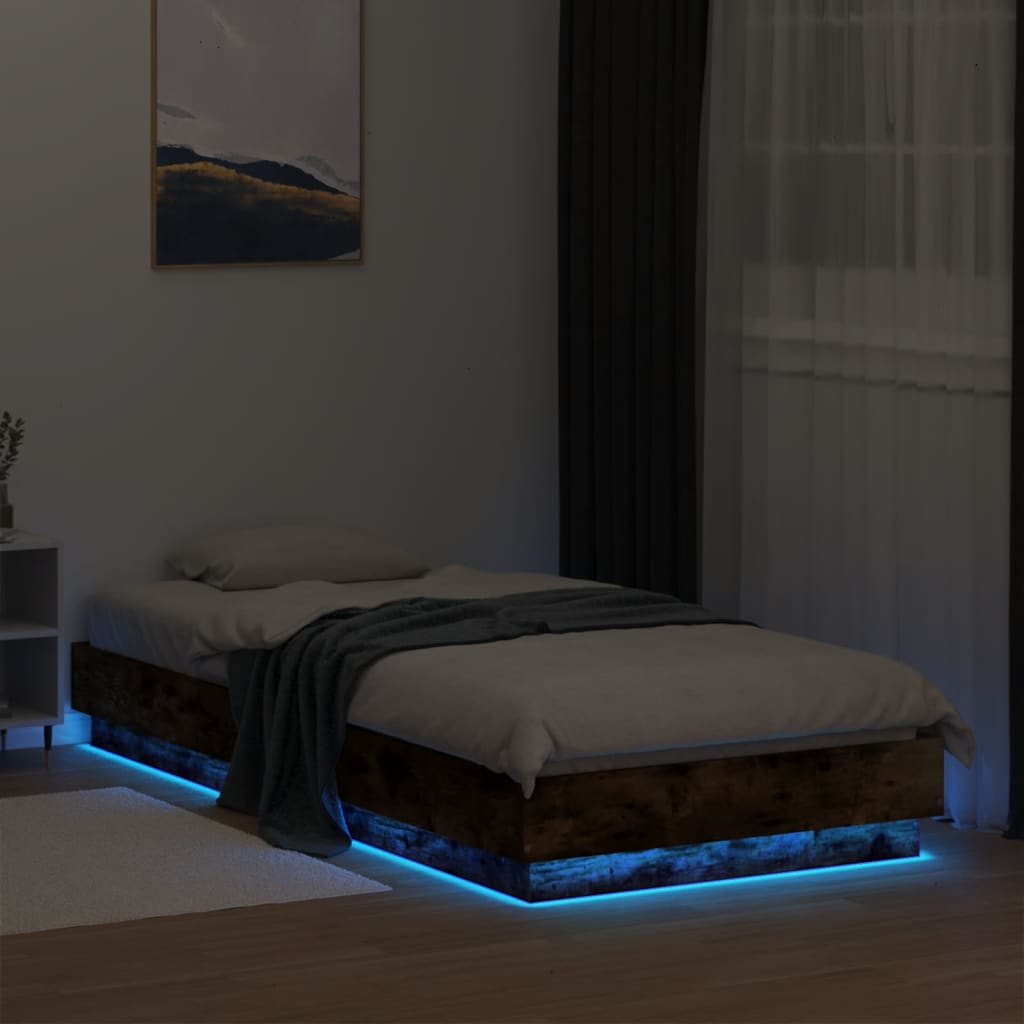vidaXL Bettgestell mit LED Räuchereiche 100x200 cm